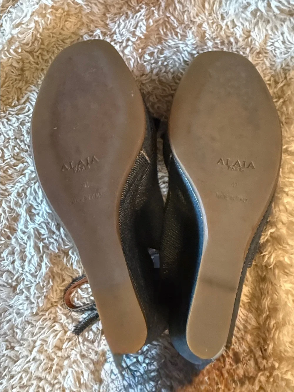 Alaia Blue Denim style  Open-Toe Slingback Heels with Bow Dtail